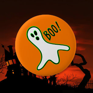 Badge Rond 5 Cm Orange Neon Vert Blanc Éffrayant Boom Ghost Hallow