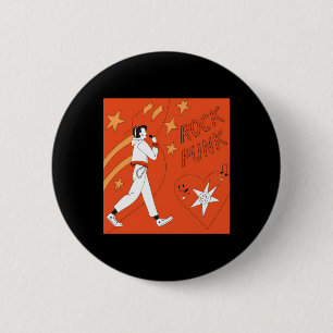 Badge Rond 5 Cm Orange Punk Rock Art numérique expressif Illustrat
