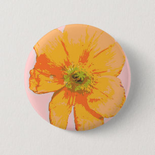 Badge Rond 5 Cm Orange Retro / Fleur PopArt