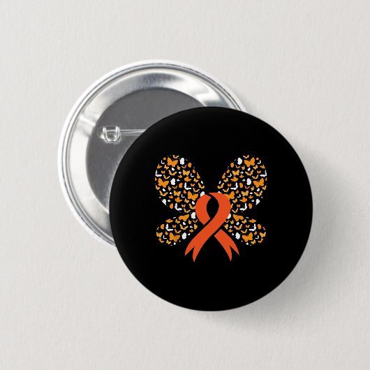 Badge Rond 5 Cm Orange Ruban Papillon Leucémie Sensibilisation Sur (Devant & derrière)