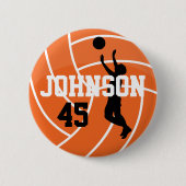 Badge Rond 5 Cm Orange Volleyball avec Silhouette Player (Devant)