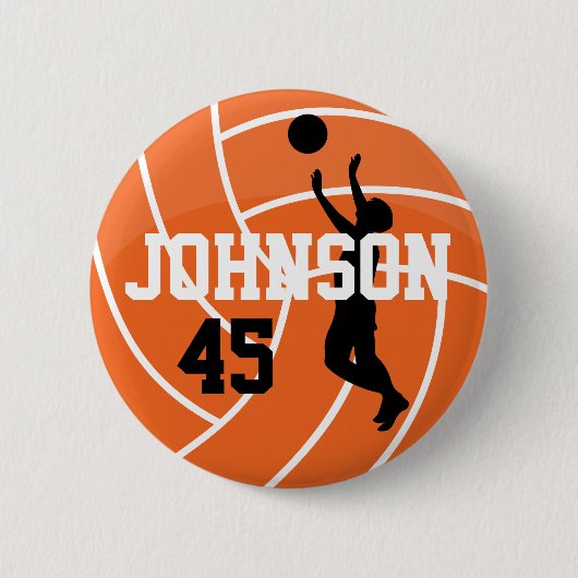 Badge Rond 5 Cm Orange Volleyball avec Silhouette Player (Devant)