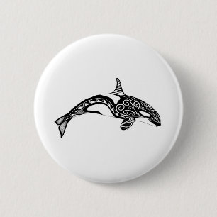 Badge Rond 5 Cm Orca - Dessin à la main - Noir et blanc