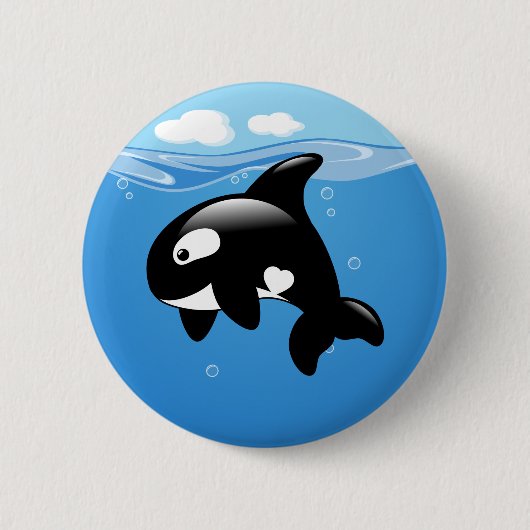 Badge Rond 5 Cm Orca Whale en Océan (Devant)