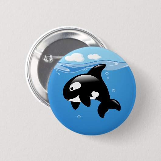 Badge Rond 5 Cm Orca Whale en Océan (Devant & derrière)