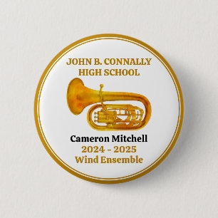 Badge Rond 5 Cm Orchestre du lycée Tuba Or Personnalisé