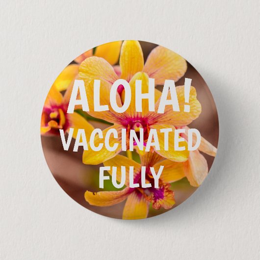 Badge Rond 5 Cm Orchidée jaune, Bouton vacciné Hawaii Aloha (Devant)
