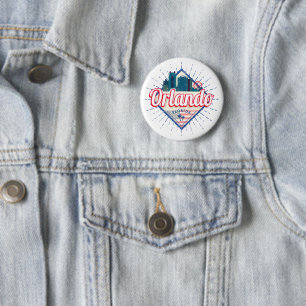 Badge Rond 5 Cm Orlando Floride États-Unis Paysage urbain Vintage 