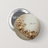 Badge Rond 5 Cm Ornate Gold Flourish Button (Devant & derrière)