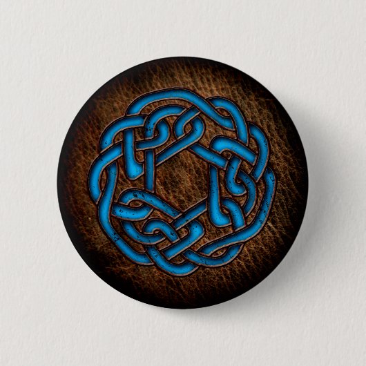 Badge Rond 5 Cm Ornement céleste bleu vif sur cuir (Devant)