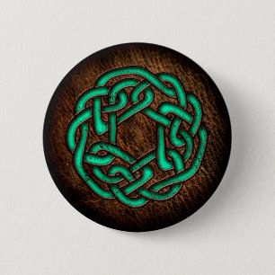 Badge Rond 5 Cm Ornement celtique vert mystique sur le cuir