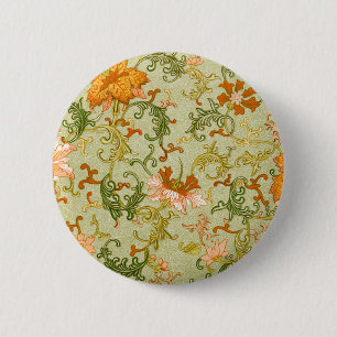 Badge Rond 5 Cm Ornement Chinois Vintage Fleurs Jones