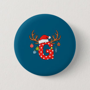Badge Rond 5 Cm Ornement de lettre G Noël monogramme alphabet init