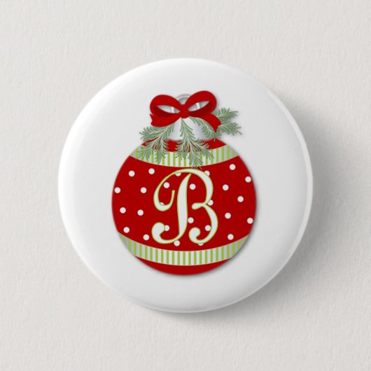 BADGE ROND 5 CM ORNEMENT DE NOËL INITIAL B (Devant)
