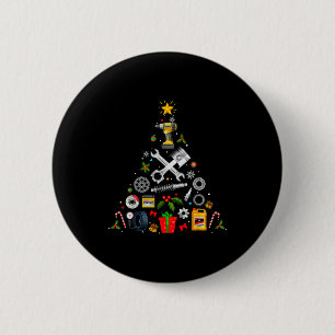 Badge Rond 5 Cm Ornement de Noël Mécanicien Arbre Dans Garage Mec