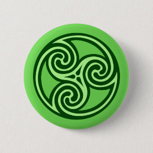 Badge Rond 5 Cm Ornement de Triskele celtique, chaux et vert foncé