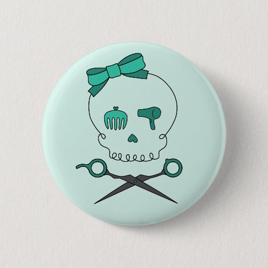Badge Rond 5 Cm Os croisés de crâne et de ciseaux de coiffeur - (Devant)