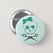 Badge Rond 5 Cm Os croisés de crâne et de ciseaux de coiffeur - (Devant & derrière)