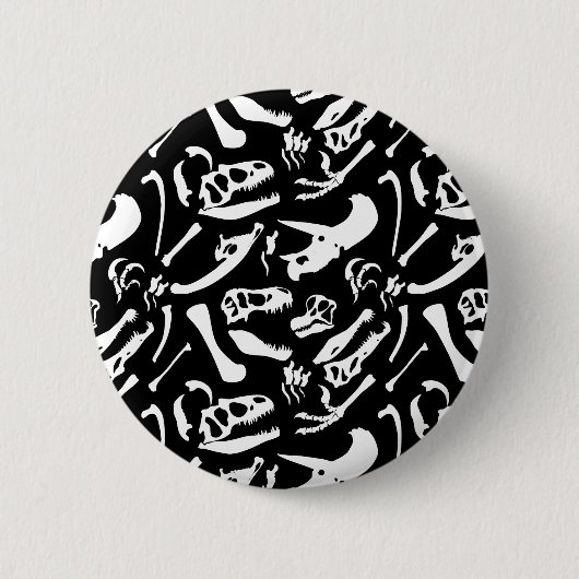 Badge Rond 5 Cm Os de dinosaure (noir et blanc) (Devant)