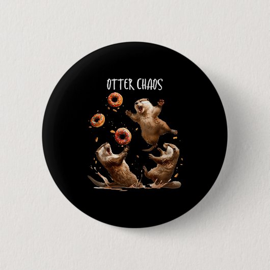 Badge Rond 5 Cm Otter Chaos Funny Bagel Fighting Sea Otters Pun An (Devant)