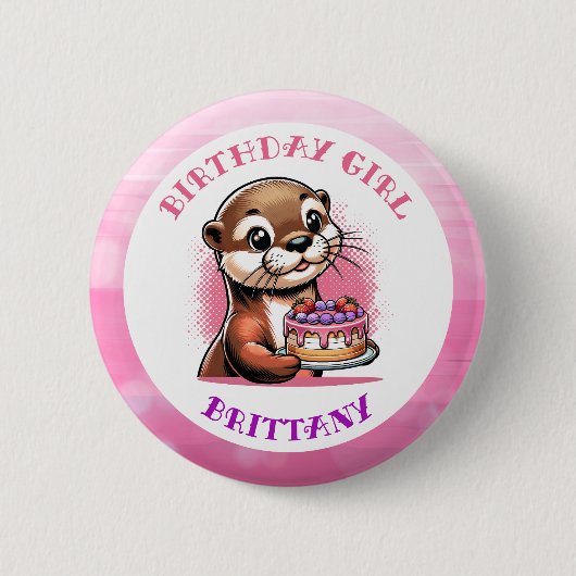 Badge Rond 5 Cm Otter Fille d'anniversaire à thème (Devant)
