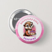 Badge Rond 5 Cm Otter Fille d'anniversaire à thème (Devant & derrière)