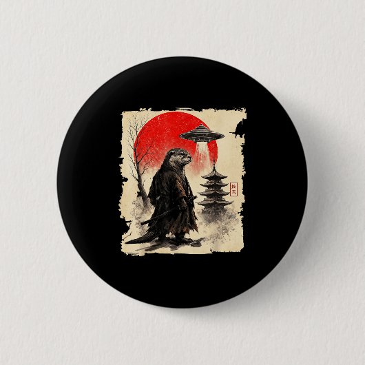 Badge Rond 5 Cm Otter Samurai Retro Ufo Japanese Warrior Art Graph (Devant)