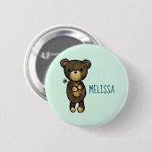 Badge Rond 5 Cm Ours Brown mignon tenant une Fleur Jaune (Devant & derrière)