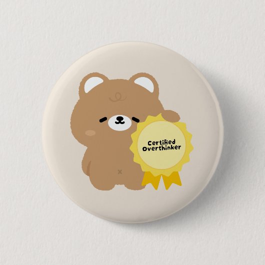 Badge Rond 5 Cm Ours brun surpenseur certifié (Devant)