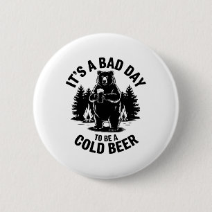 Badge Rond 5 Cm Ours buvant de la bière camping drôle c'est une ma