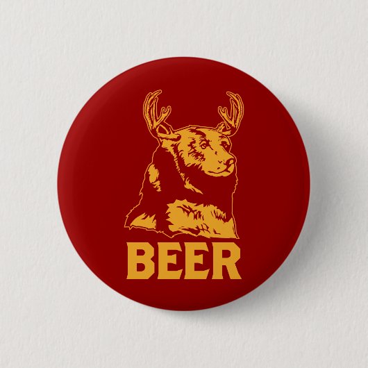 Badge Rond 5 Cm Ours + Cerfs communs = bière (Devant)