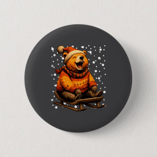 Badge Rond 5 Cm Ours de Noël mignon faisant de la luge dans la nei