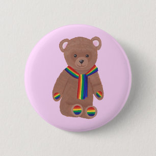Badge Rond 5 Cm Ours de nounours, écharpe d'arc-en-ciel et pattes,