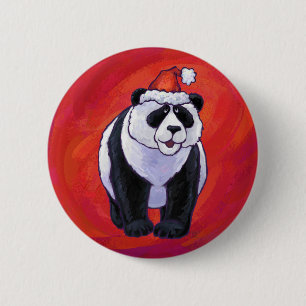 Badge Rond 5 Cm Ours de panda à Santa Hat sur Rouge