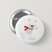 Badge Rond 5 Cm Ours d'hiver du patinage sur glace (Devant & derrière)