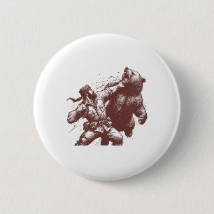 Badge Rond 5 Cm Ours drôle d'homme frappant Ours Rétro Vintage Cha