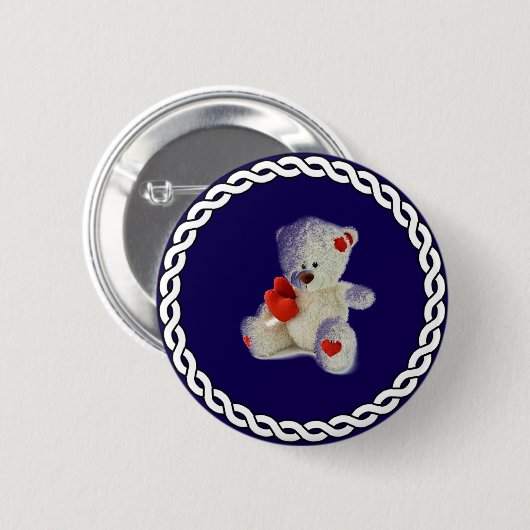 Badge Rond 5 Cm Ours en peluche blanc, cadre en cercle blanc, (Devant & derrière)