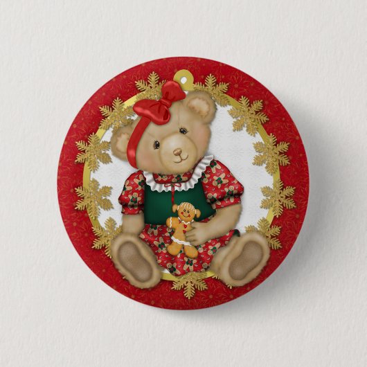 Badge Rond 5 Cm Ours en peluche de Noël - Fille (Devant)