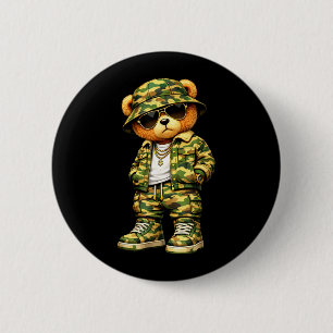 Badge Rond 5 Cm Ours en peluche Hip Hop Camouflage Gangsta Cool