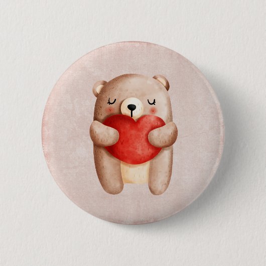 Badge Rond 5 Cm Ours en peluche mignon portant un coeur rouge (Devant)