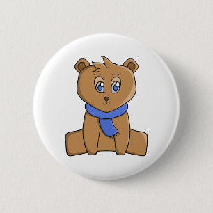 Badge Rond 5 Cm Ours en peluche portant une écharpe bleue