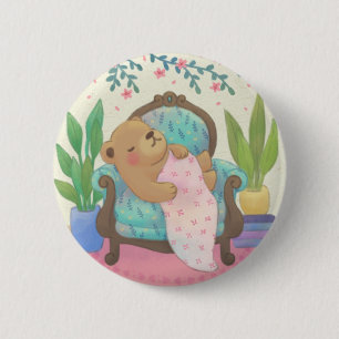 Badge Rond 5 Cm Ours en peluche sur illustration de fauteuil vinta
