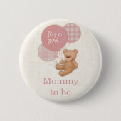 Badge Rond 5 Cm Ours En Teddy Rose Baby shower Maman À Être (Devant)