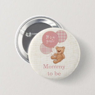 Badge Rond 5 Cm Ours En Teddy Rose Baby shower Maman À Être