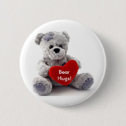 Badge Rond 5 Cm Ours Gris Au Coeur