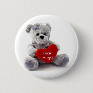 Badge Rond 5 Cm Ours Gris Au Coeur