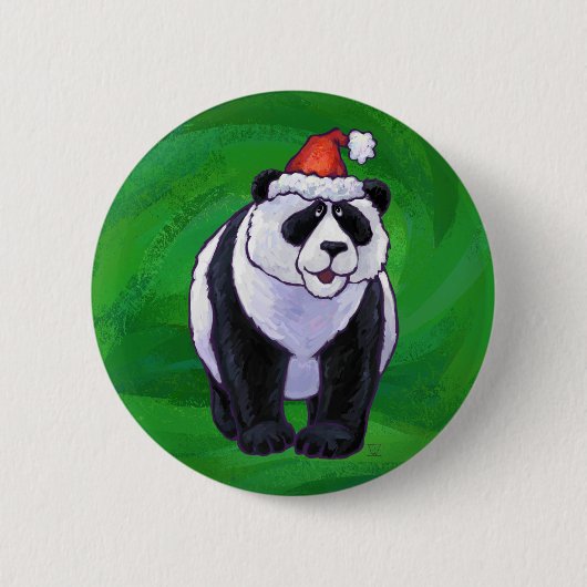 Badge Rond 5 Cm Ours mignon Panda à Santa Hat sur Vert (Devant)