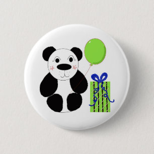 Badge Rond 5 Cm Ours Panda avec Ballon Vert