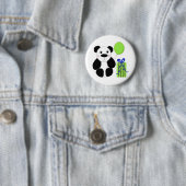 Badge Rond 5 Cm Ours Panda avec Ballon Vert (En situation)