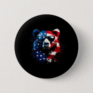 Badge Rond 5 Cm Ours Patriote Drapeau Américain Ours Grizzly 4 Jui